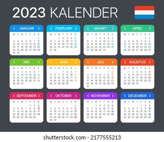 Vector template of color 2023 calendar - Dutch version