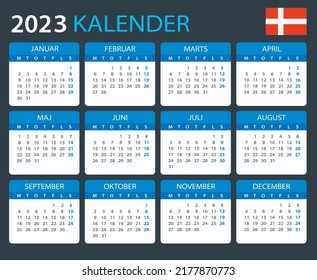 Vector template of color 2023 calendar - Danish version