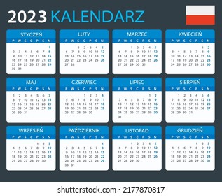 Vector template of color 2023 calendar - Polish version