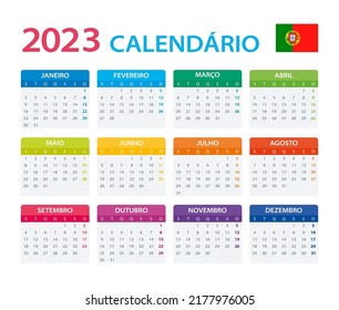 Plantilla vectorial del calendario color 2023 - Versión portuguesa