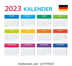 Vector template of color 2023 calendar - German version