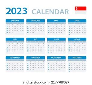 Vector template of color 2023 calendar - Singaporean version