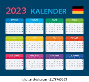 Vektorvorlage mit Farbverlauf-Kalender 2023 - deutsche Version