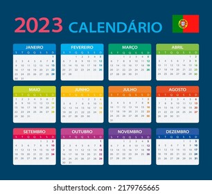 Vector template of color 2023 calendar - Portuguese version
