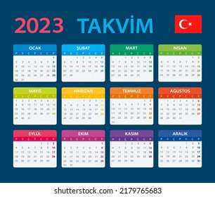 Plantilla de vector de color calendario 2023 - versión turca