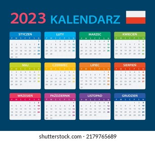 Vector template of color 2023 calendar - Polish version