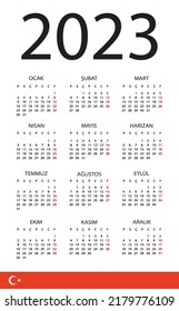 Vector template of color 2023 calendar - Turkish version