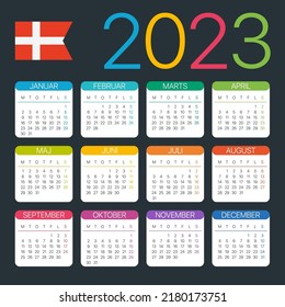 Vector template of color 2023 calendar - Danish version
