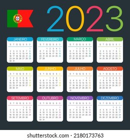 Vector template of color 2023 calendar - Portuguese version