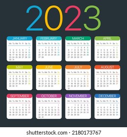 Vector template of color 2023 calendar - Monday to Sunday