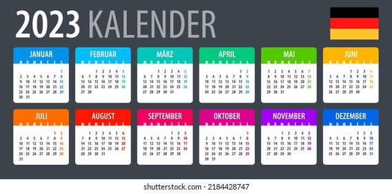 Vector template of color 2023 calendar - German version