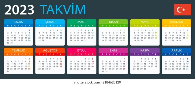 Vector template of color 2023 calendar - Turkish version