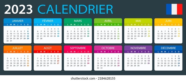 Plantilla vectorial del calendario color 2023 - Versión francesa