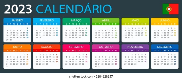 Plantilla vectorial del calendario color 2023 - Versión portuguesa