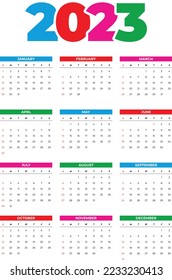 Vector template of color 2023 calendar