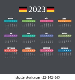 Vector template of color 2023 calendar - German version