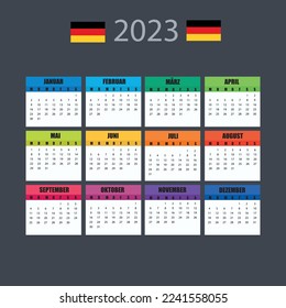 Vector template of color 2023 calendar - German version