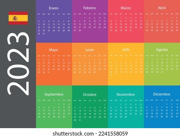Vector template of color 2023 calendar - Spanish version