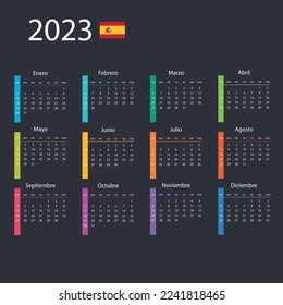 Vector template of color 2023 calendar - Spanish version