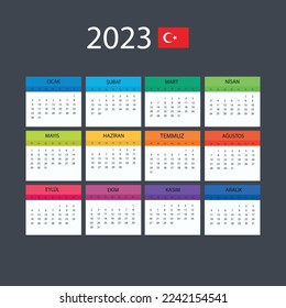 Vektorvorlage mit Farbe 2023 Kalender - Türkische Version
