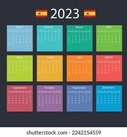 Vector template of color 2023 calendar - Spanish version