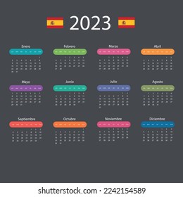 Vector template of color 2023 calendar - Spanish version