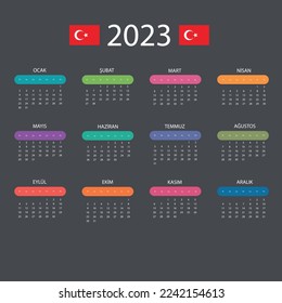 Vector template of color 2023 calendar - Turkish version