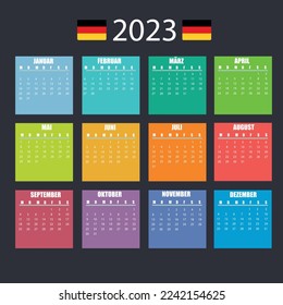 Vector template of color 2023 calendar - German version