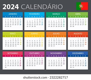 Plantilla vectorial del calendario de color 2024 - Versión portuguesa