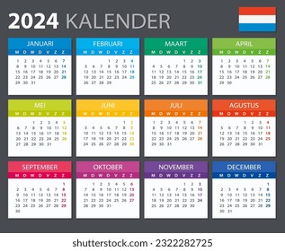 Vector template of color 2024 calendar - Dutch version