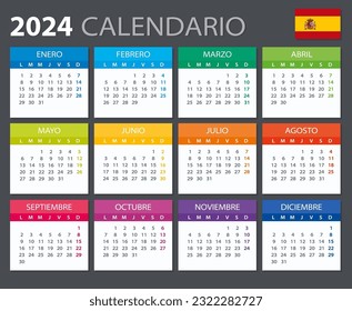 Vector template of color 2024 calendar - Spanish version