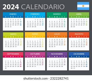 Vector template of color 2024 calendar - Argentinean version