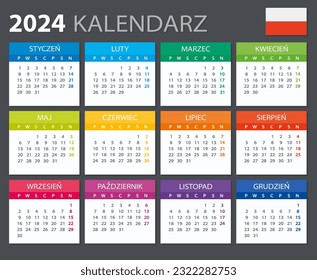Vektorvorlage mit Farbverlauf-Kalender 2024 - Polnische Version