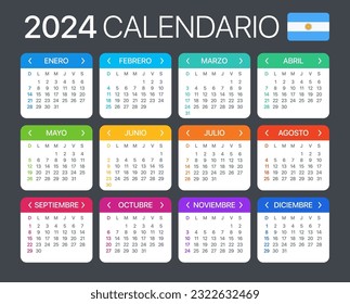 Vector template of color 2024 calendar - Argentinian version