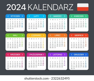 Plantilla de vector de color calendario 2024 - versión polaca