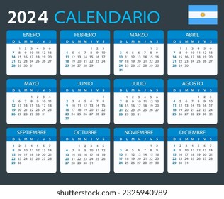 Vektorvorlage der Farbe 2024 Kalender - Argentinische Version