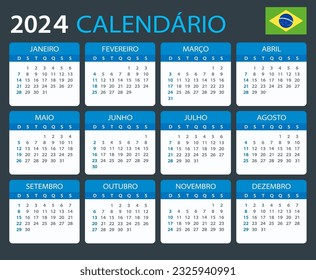 Plantilla de vector de color calendario 2024 - versión brasileña
