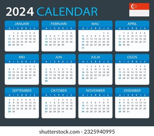 Vector template of color 2024 calendar - Singaporean version