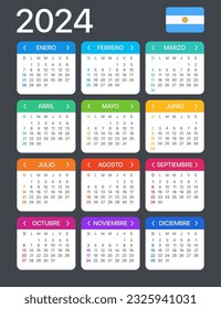 Plantilla vectorial del calendario de color 2024 - versión argentina