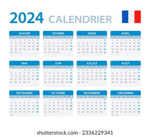 Vector template of color 2024 calendar - Portuguese version