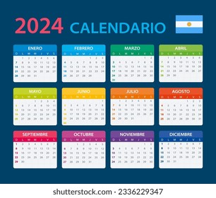 Vector template of color 2024 calendar - Argentine version