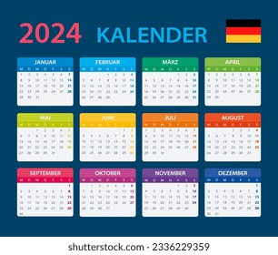 Plantilla vectorial del calendario color 2024 - Versión alemana