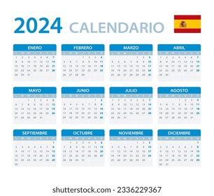 Vector template of color 2024 calendar - Spanish version