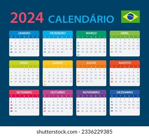 Plantilla de vector de color calendario 2024 - versión brasileña