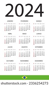 Vector template of color 2024 calendar - Brazilian version