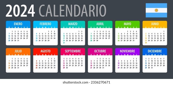Vektorvorlage der Farbe 2024 Kalender - argentinische Version