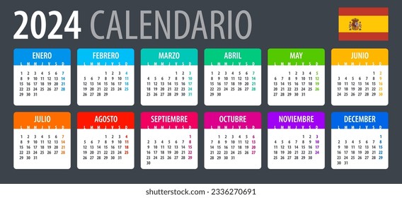 Vector template of color 2024 calendar - Spanish version