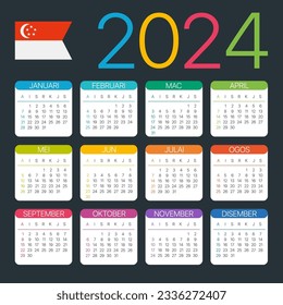 Vector template of color 2024 calendar - Singaporean version