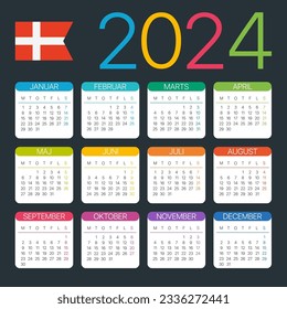 Vector template of color 2024 calendar - Danish version
