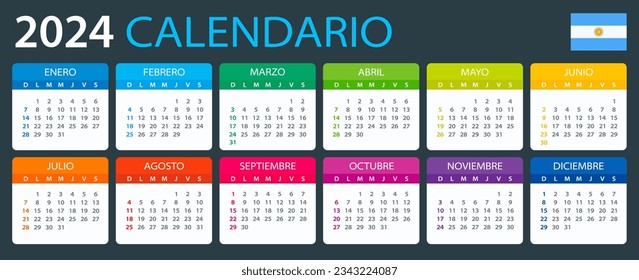 Vector template of color 2024 calendar - Argentinian version